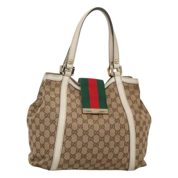 GUCCI GG Canvas Web Sherry Line Tote Bag Beige Gold - Picture 1 of 16